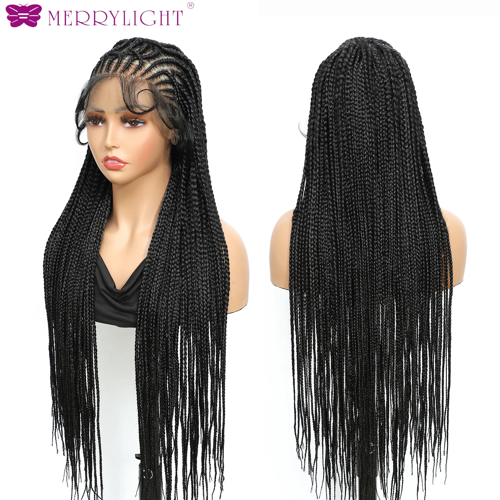 شعر مستعار أفريقي مضفر الاصطناعية كامل الدانتيل كورنو Knotless صندوق تجديل الباروكات للنساء السود الدانتيل الضفائر الأمامية شعر مستعار