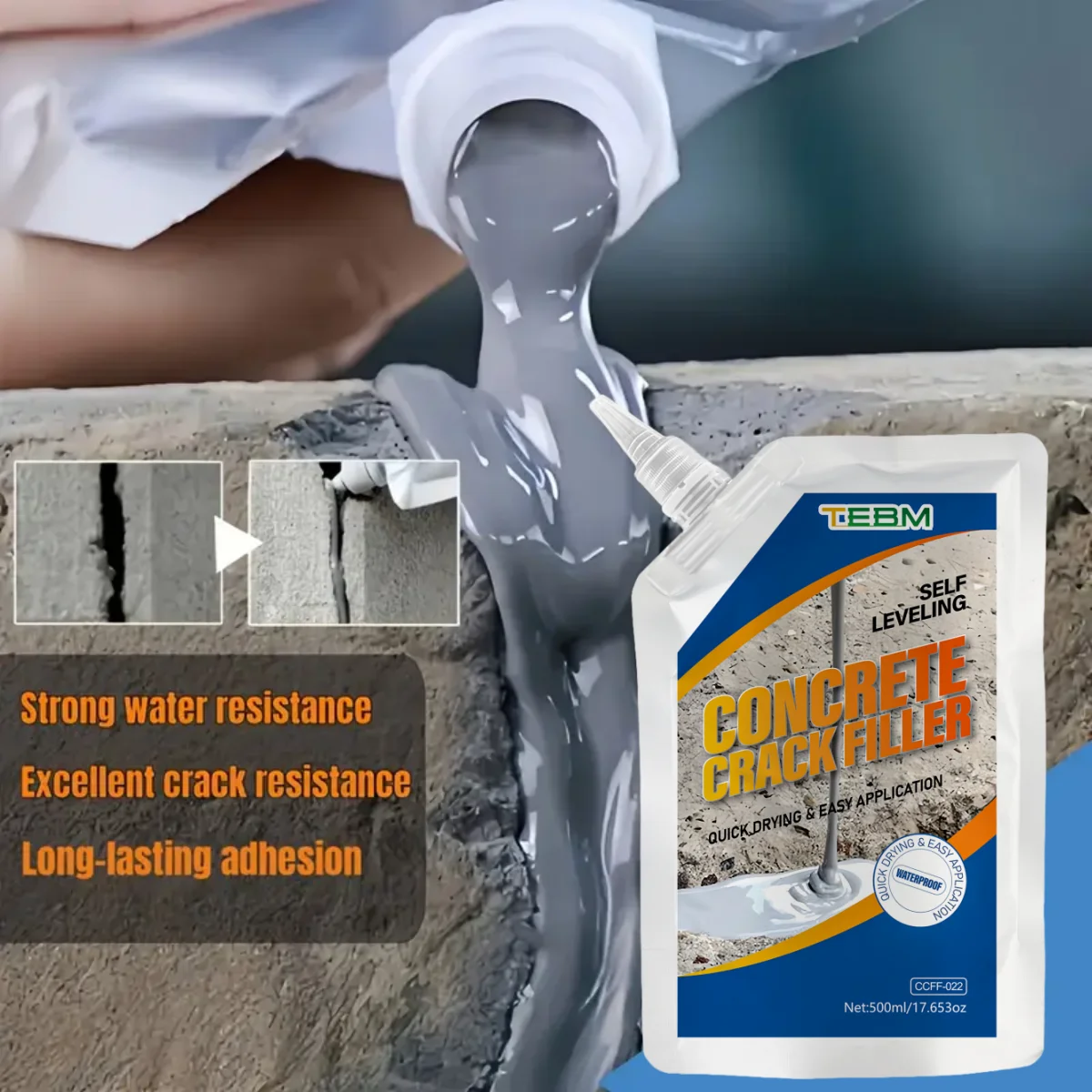 Betonriss-Füller Selbstnivellierender Zement-Rissfüller, Wasserdichter Betonreparatur-Dichtungsmittel für Innen und Außen Schnell Trocknend – Detail 3