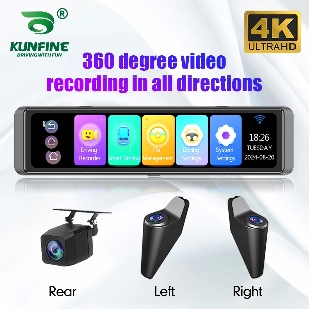 

12" Dash Cam 4-Channel Record 1080P 4K ADAS BSD Car DVR WIFI Rear View Mirror Auto Video Recorder Camera Ultra HD 24H Parking