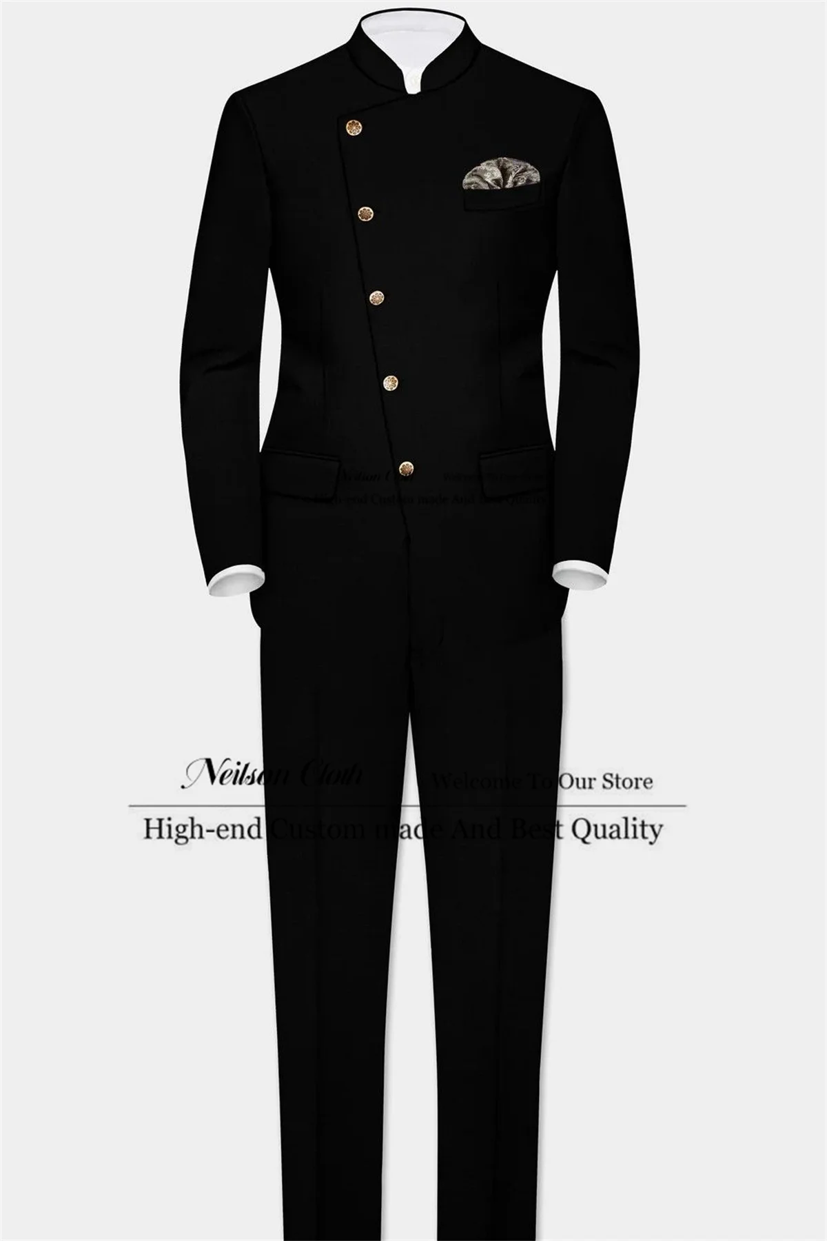 Formal Black Male Prom Blazers Slim Fit 2 Pcs Sets Groom Wedding Tuxedos Customized Stand Collar Single Breasted Terno Masculino