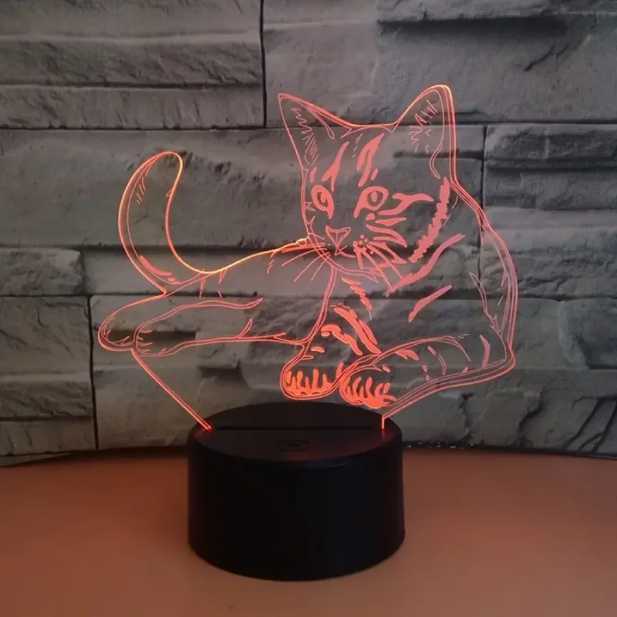 A 3D cat night light, seven colors can be dimmed, bedroom bedside cute lamp, workbench atmosphere lamp, holiday gifts.