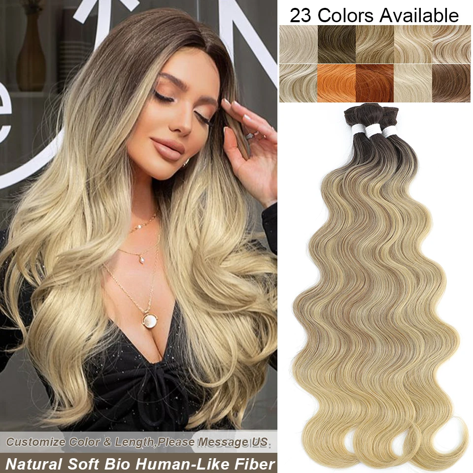 Ombre Blonde Body Wave Hair Bundles 613 Piano Blonde Natural Synthetic Hair Extensions Thick Ponytail Loose Deep Hair Weaving