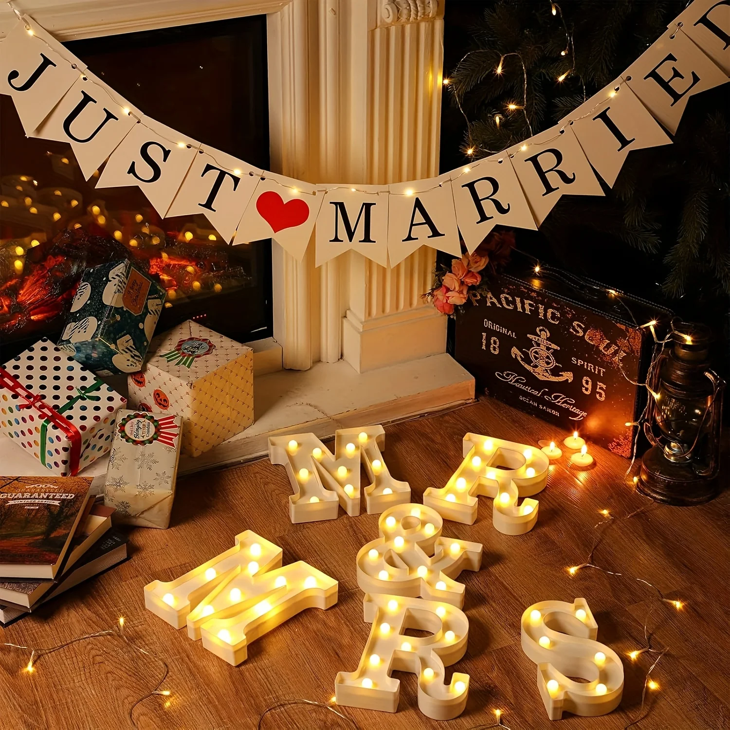 طقم زينة وحفلات الزفاف مكون من 6 قطع، لافتة طاولة بأحرف متوهجة "MR&MRS" مضاءة بإضاءة LED، مثالية لدعائم التصوير الفوتوغرافي، عيد الحب #2