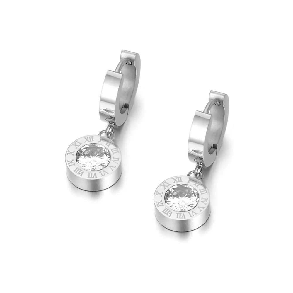 Fashion Cubic Zirconia Round Roma Number Stainless Steel Earrings Necklace Bracelet Ring Jewelry For Women Girls