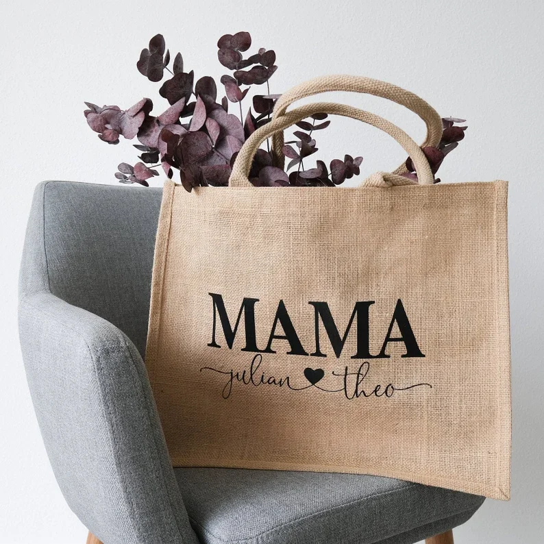 Personalized Jute Bag for Mom and Child Mother\'s Day Gift Beach Bags Tote Bag Bridesmaid Bag Junior Bag Jute Tote Bag