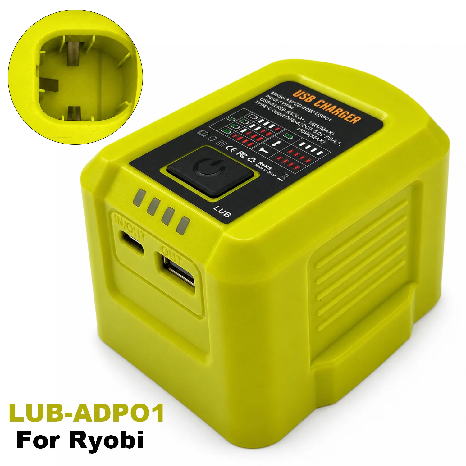NEUES Verbessertes Tragbares 100W Schnellladegerät ADP01 für Ryobi 18V ONE+ Lithium-Akku, USB-Anschluss, Zwei-Wege-Ladegerät – Detail 1