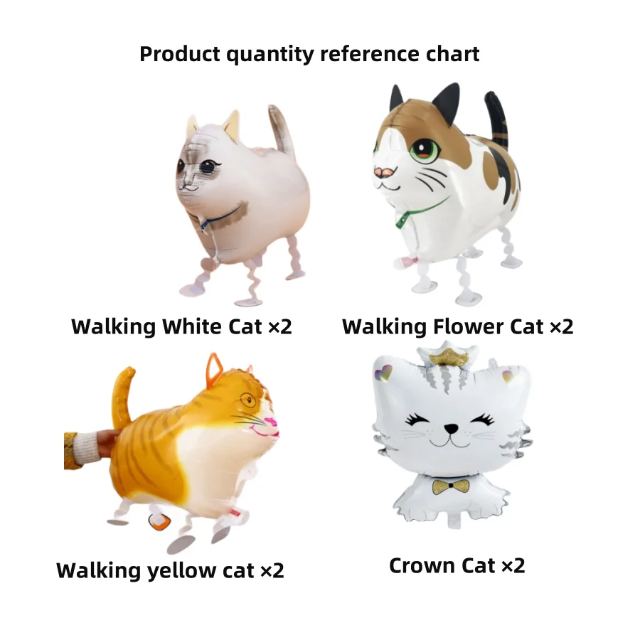 8 pieces walking cat aluminum balloon flower color crown cartoon cat set for pet party decorations, atmosphere decoration, etc.