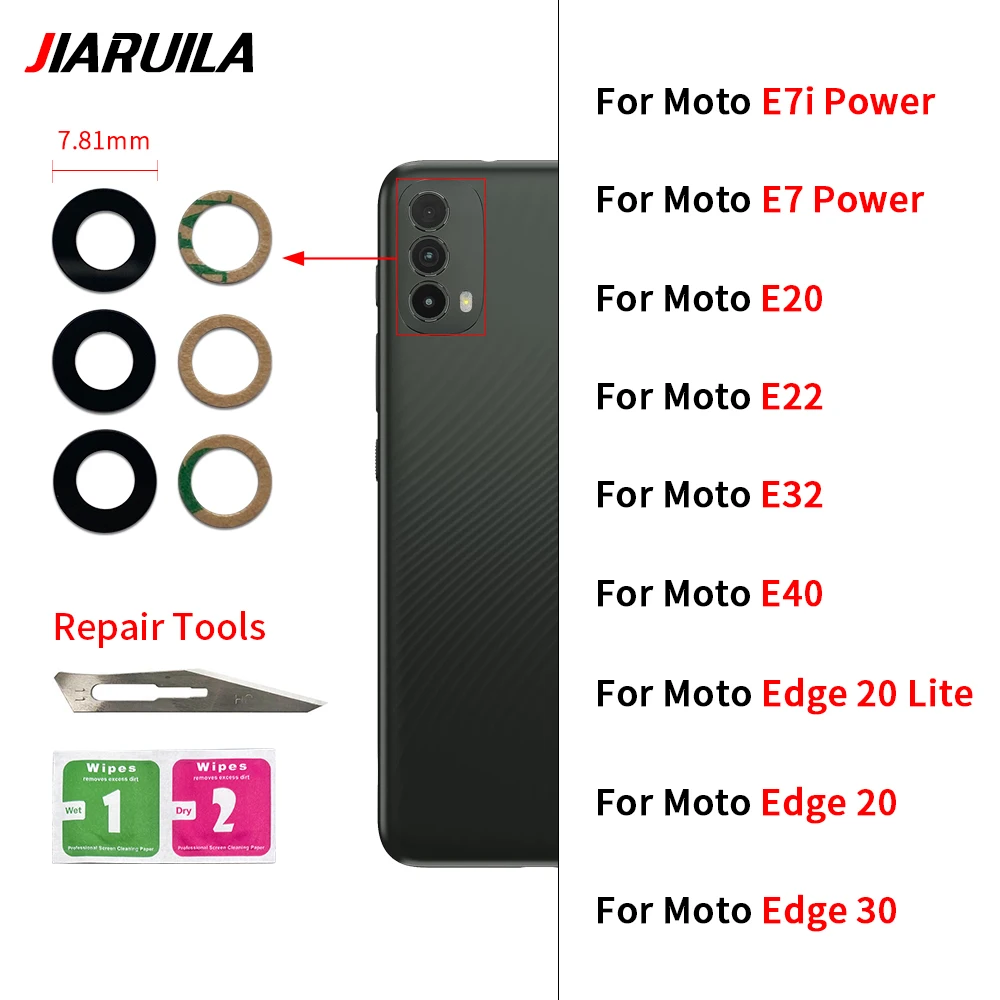 Good Rear Camera Glass Lens For Moto E30 E40 E32 E22 Edge 30 E7 E7i Power Edge 20 Lite With Repair Tools Replacement Parts