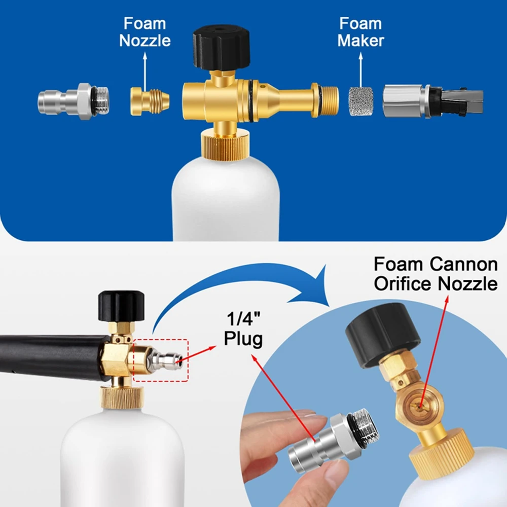 Brass Orifice Nozzle Tips for Foam Cannon Foam Maker Universal 0.9~1.3 mm Thread Nozzle and Mesh Filter Set for Snow Foam Lance