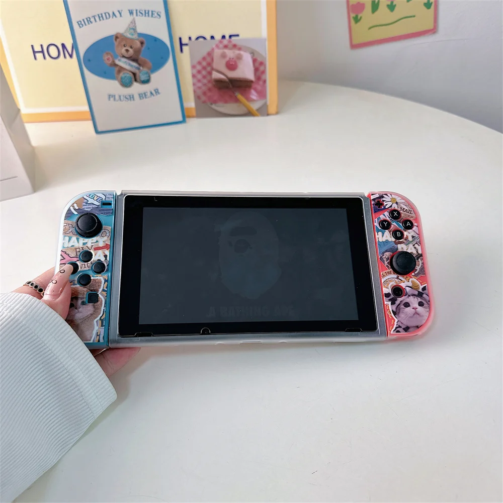 Cute Kawaii Cat Pattern Protective Case For Nintendo Switch Oled Protector Cover For Switch NS Game Console Accessories Casing