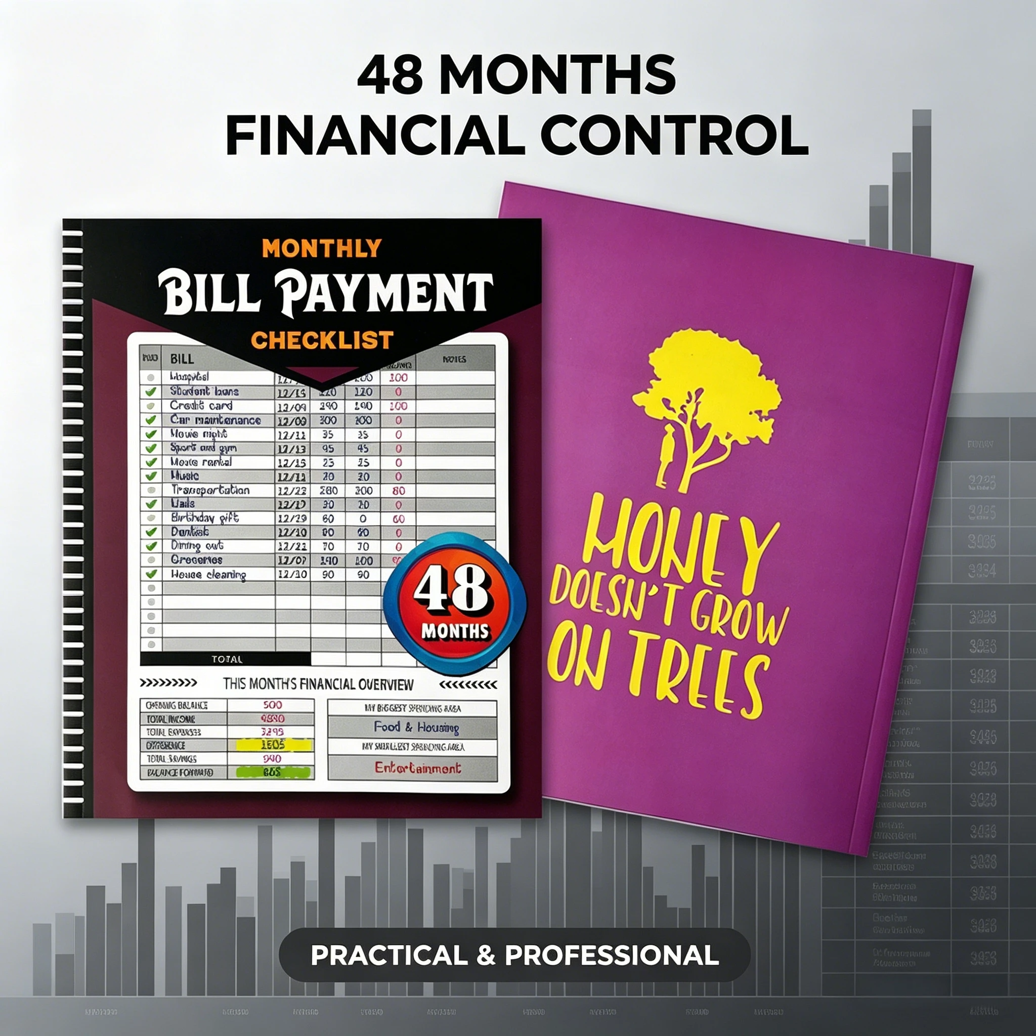 

1Pcs 48 Months Monthly Bill Payment Checklist Planner, Spiral Bound Household Finance Organizer Notebook, Personal Expense & Budget Tracker Journal for Money Management