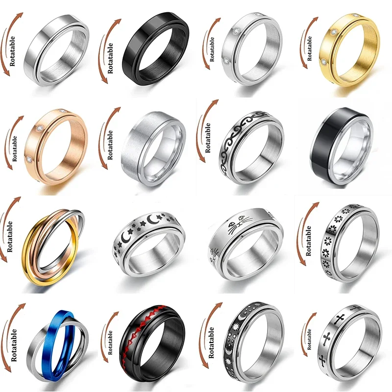 Antystresowy Fidget Spinner Pierścionki dla par Obrotowa biżuteria dla mężczyzn Kobiety Pierścionek na środek palca ze stali nierdzewnej Ślub Bague — 2