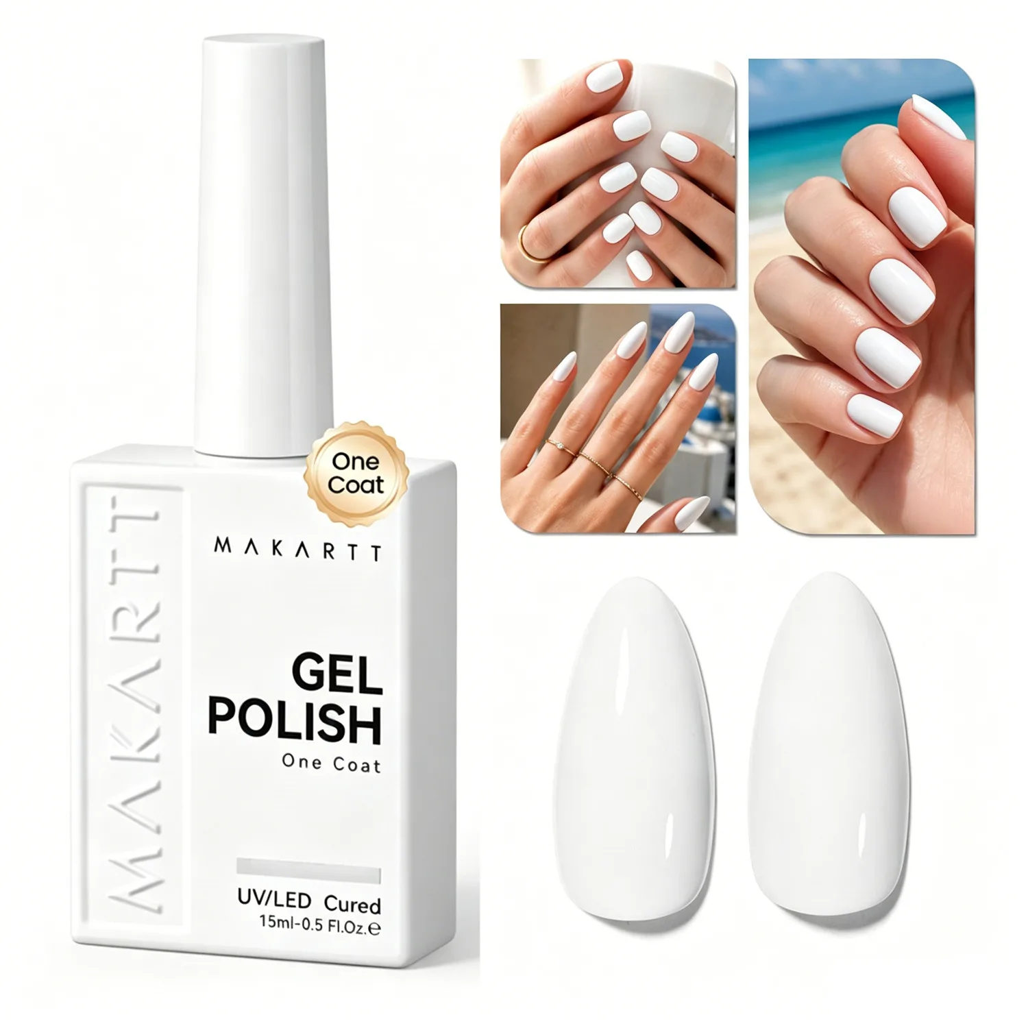 

Makartt Ultra-Pigmented White Gel Nail Polish 15ml: One Coat White Gel Polish High Gloss Shine Salon-Grade UV Polish Gels DIY