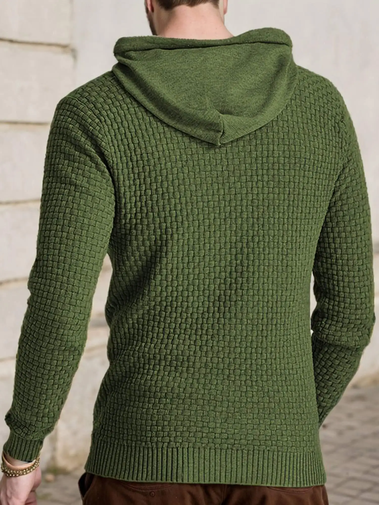 سويت شيرت رجالي بقلنسوة كاجوال بأكمام طويلة برباط وافل وسترة بغطاء للرأس بقصة ضيقة #2