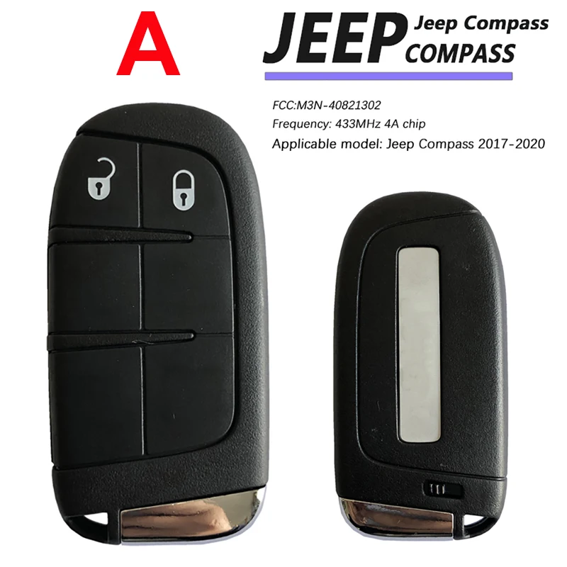 

CN086038 For Jeep Compass 2017-2020 Original Smart Remote Key M3N-40821302 With 4A Chip 433mhz SIP22 Blade Keyless Entry