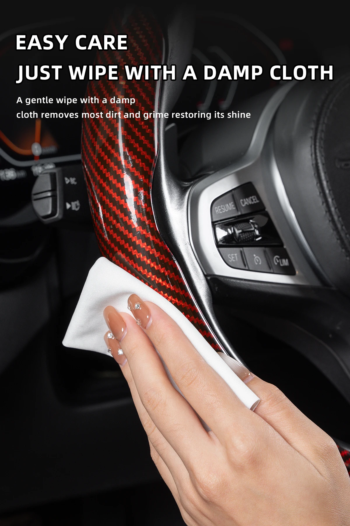 Passend für Mitsubishi Sportliches Glänzendes Carbonfaser-Textur Lenkradbezug mit Snap-On-Design für Triton L200 Xpander Pajero Montero Outlander Sport Asx Rvr Xforce Eclipse Cross Mirage Attrage Colt – Detail 9