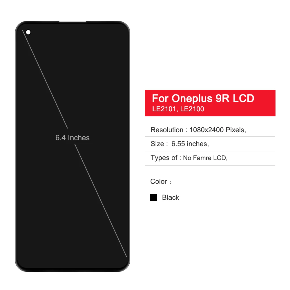 100% Super Amoled 9R LCD For OnePlus 9R LE2101 LE2100 LCD Display Touch Screen Digitizer For 1+9r lcd LE2101 LE2100 Screen