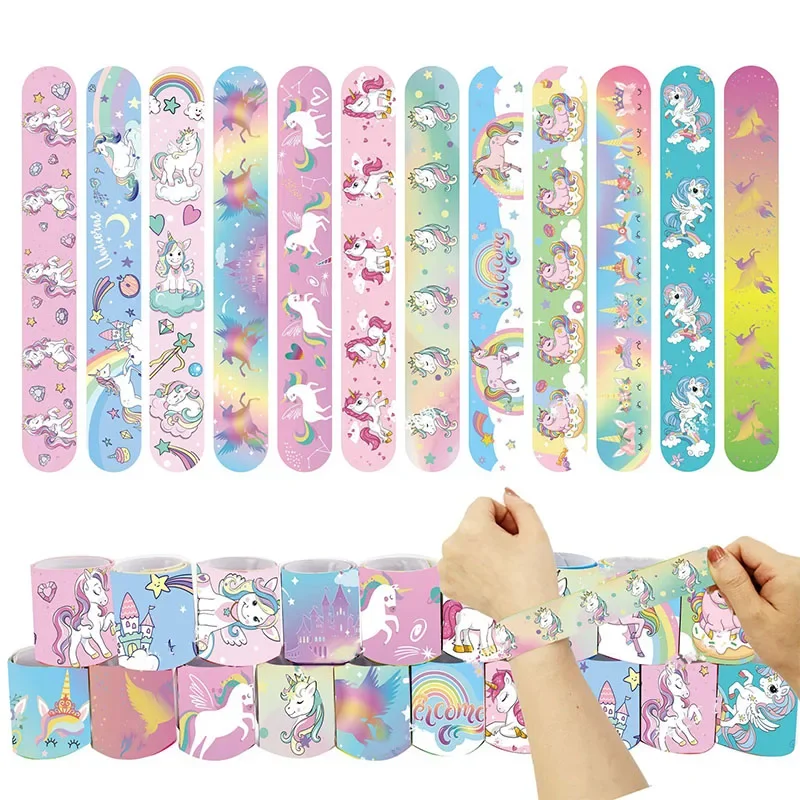10 sztuk tęczowy jednorożec Slap bransoletki prezenty Unicornio strona dekoracji szczęśliwe dzieci dziewczyny tęczowy motyw konia upominki na przyjęcie urodzinowe — zdjęcie 2