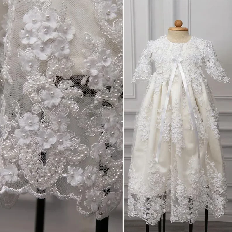 Cute Baby Girls Baptism Dresses Kids Lace Party Dress Ivory Christening Dresses Newborn First Birthday Outfits Custom Made