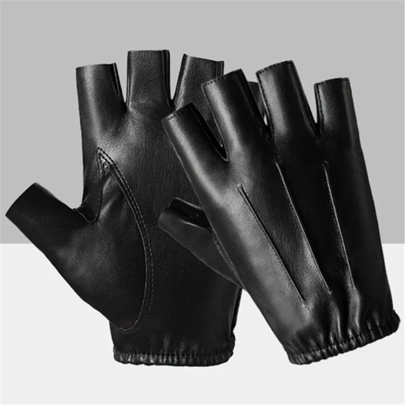 Hommes femmes gants en cuir PU amoureux mitaines sans doigts noir demi doigt extérieur tactique hommes gants de conduite en cuir