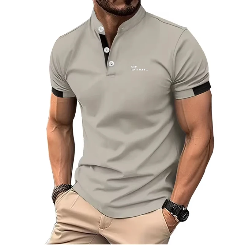 

Рубашка-поло мужская с отложным воротником, Повседневная модная сорочка с короткими рукавами, с цветными пуговицами спереди, рубашка-поло стандартного кроя, лето