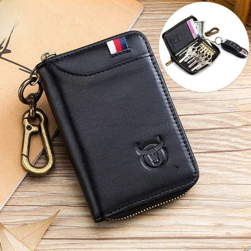 BULLCAPTAIN skórzana męska torba na klucze modne torby do przechowywania pokrowiec na samochód kompaktowe mini etui na karty portmonetka mężczyzna Butler brelok — zdjęcie 2