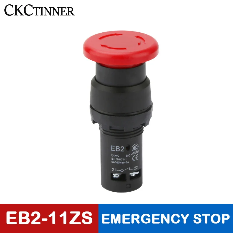 EB2-11M EB2-11ZS Self-Reset Button 220V 10A Red NC 22mm Emergency Stop Mushroom Push Button Control Electrical Starter Switch