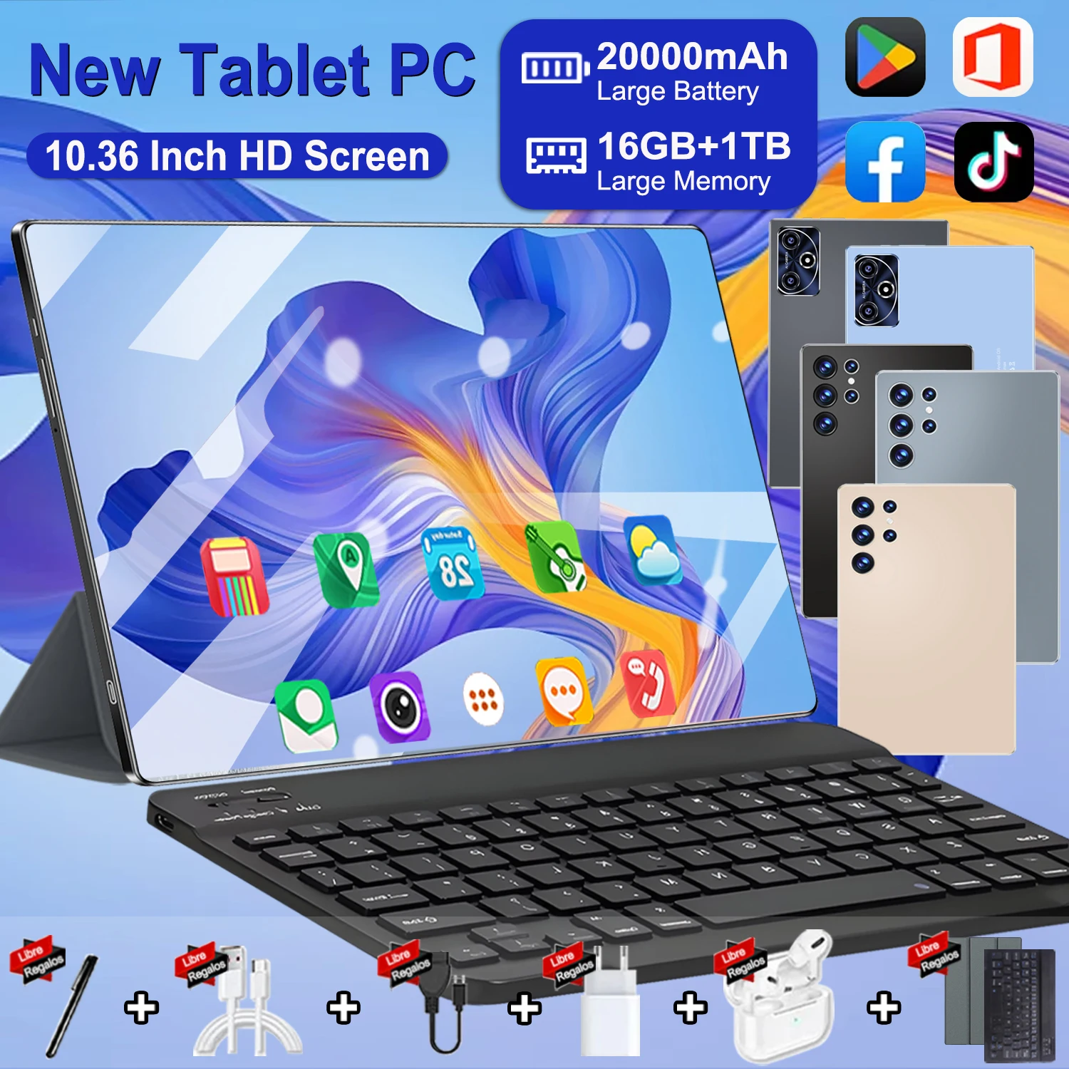 Tablette tactile 10,36 pouces, version globale très demandée, Android 13, processeur ultra-réactif 14 cœurs, 16 Go de RAM et 1 To de stockage, batterie géante de 20000 mAh pour une utilisation toute la journée, double carte SIM 5G flexible et Wi-Fi rapide, appareils photo 16MP et 32MP ultra-nettes, corps fin pour une utilisation facile.