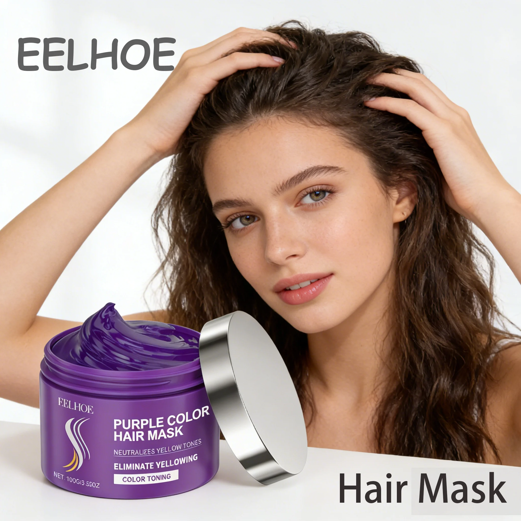

EELHOE 100г Фиолетовая маска для волос с экстрактом фиалки, устраняющая желтизну, фиксирующая цвет, для окрашенных волос, разглаживает волосы, улучшает блеск волос