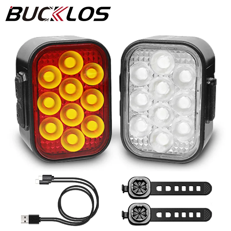 AliExpress BUCKLOS Bike Headlight Taillight USB Rechargeable Set Bicycle Front Rear Lamp LED Cycling Tail Lights MTB Light Accessories
