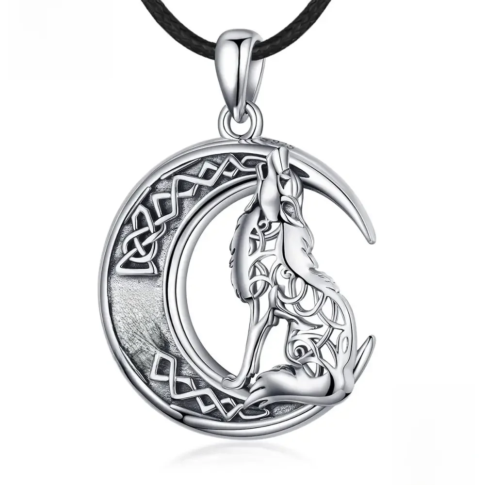 Eudora – collier loup sur la lune en argent Sterling 925, symbole d'odin de Valknut, colliers pour hommes et femmes, CYD554