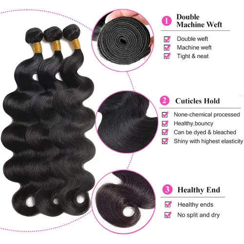 Imagen 2 del producto Extensiones de cabello humano ondulado con 100% Frontal brasileño, 3 mechones con extensiones de pelo ondulado brasileño Frontal 13x4