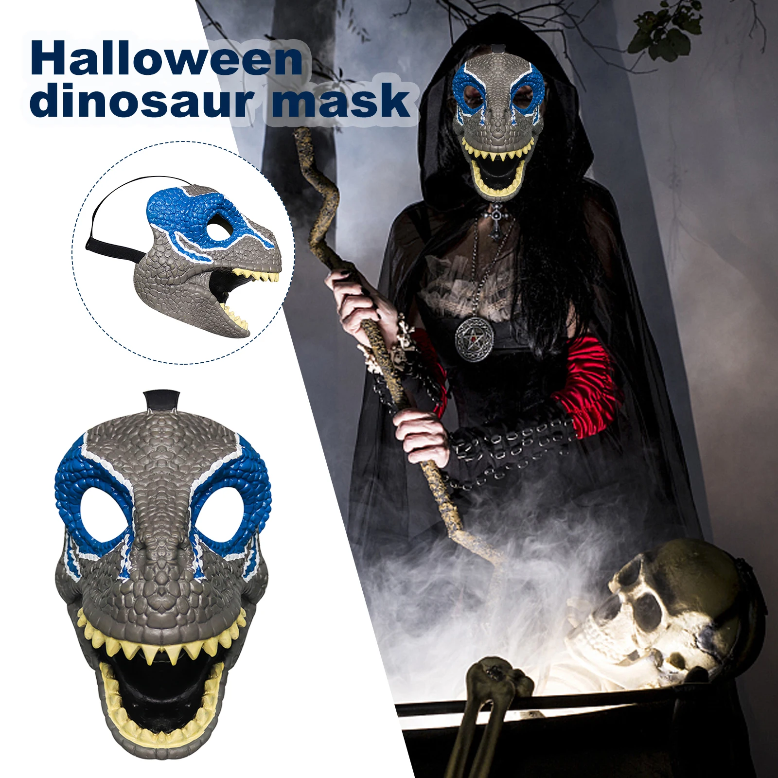 Dragon Dinosaur Mask Open Mouth Lifelike Latex Dinosaur Headgear Dino Mask Halloween Party Cosplay Prop