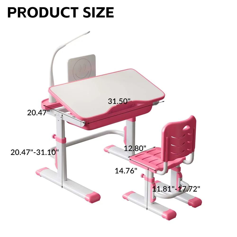 Kids Study Desk Adjustable Height Drafting Table with Chair Tilt Desktop LED Lamp Multi-Function Tables and Chairs for Children
