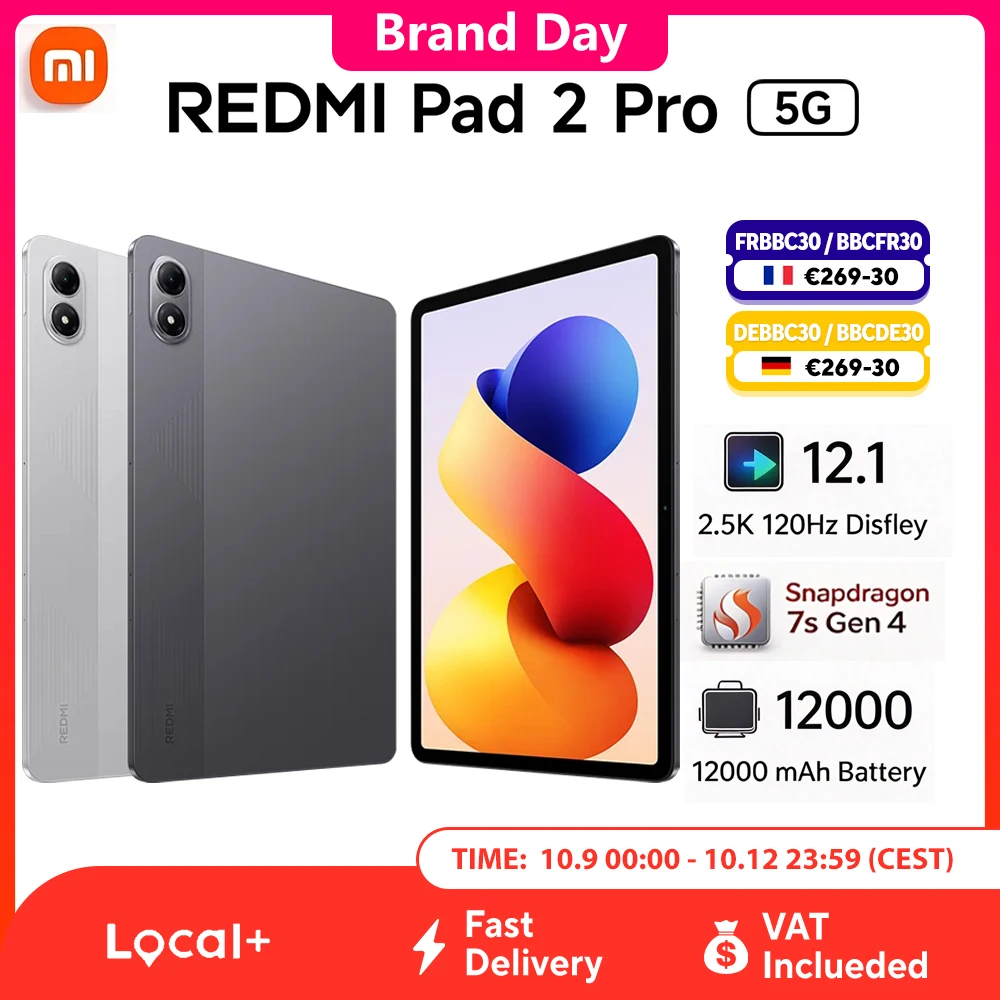 Xiaomi Redmi Pad 2 Pro 5G 6 GB RAM 128 GB Memoria Snapdragon ® 7s Gen 4, display 2.5K da 12,1 pollici, frequenza di aggiornamento 120Hz, batteria da 12000mAh, fotocamera da 8MP, senza caricabatterie