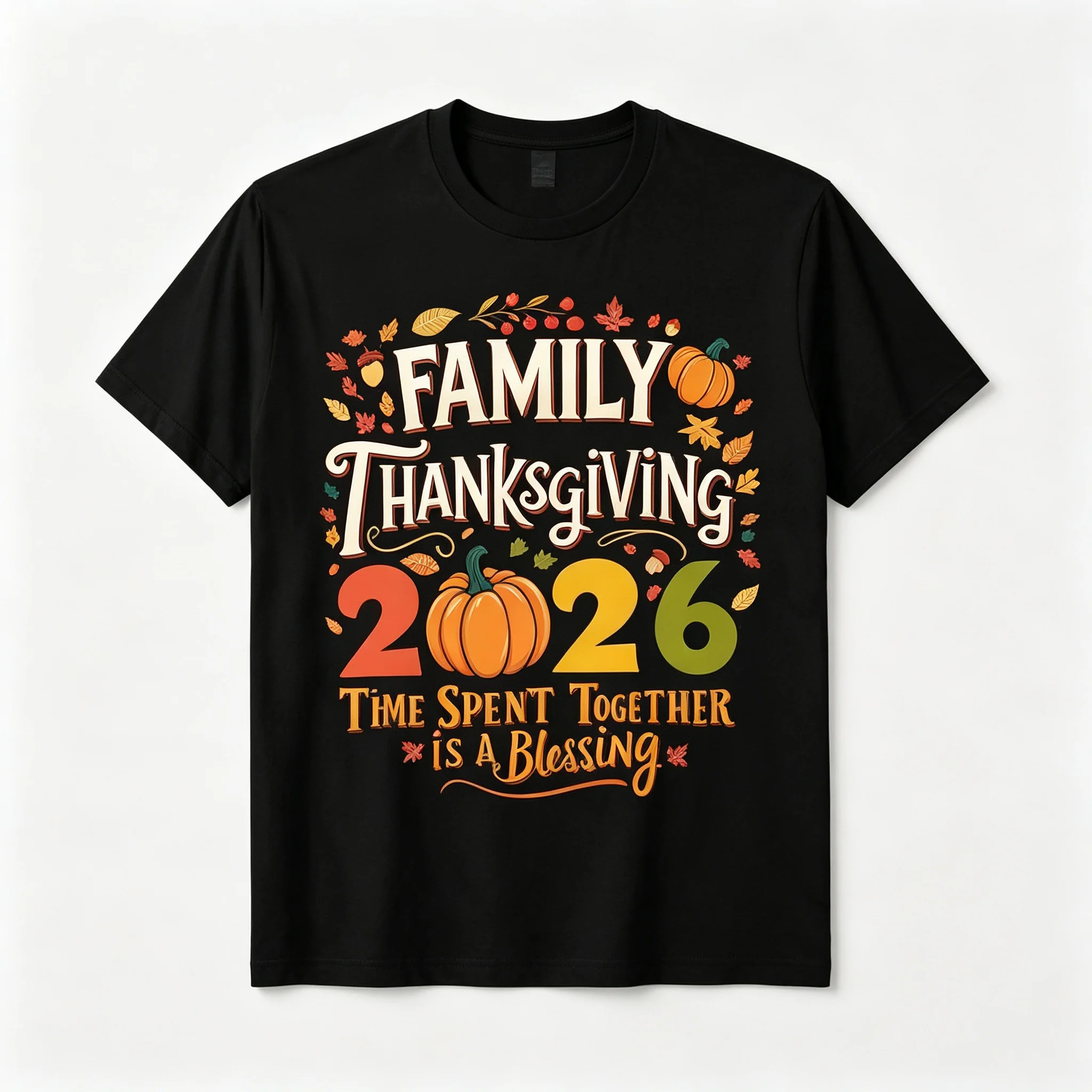 Family Thanksgiving 2026 T-Shirt, Time Spent Together Is A Blessing Matching Family Tee, Pumpkin Fall Autumn Thanksgiving Family Reunion Graphic Shirt