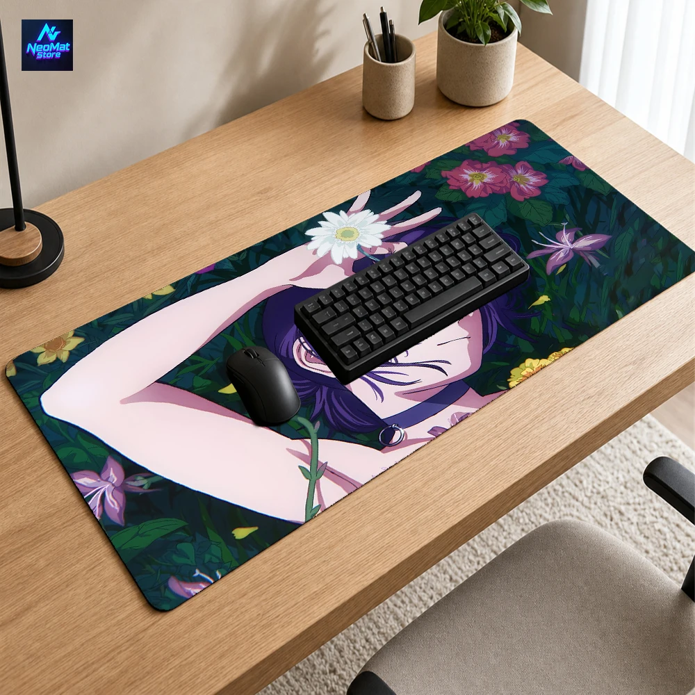 Floral Mouse Pad XL Pc Gaming Desk Mat Anime Hair White Daisy Mousepad Lush Garden Purple Girl Aesthetic Accessories 90x40