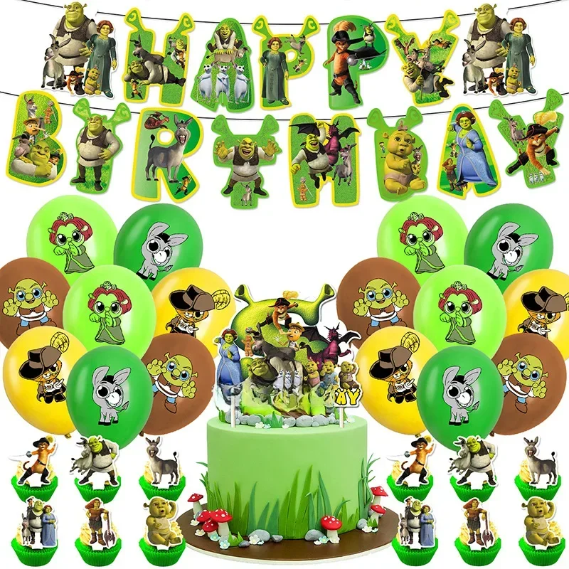Dessin animé Shrek thème bricolage ballons fournitures de fête bannière d'anniversaire ballon en Latex décoration fournitures de gâteau jouets pour enfants cadeau