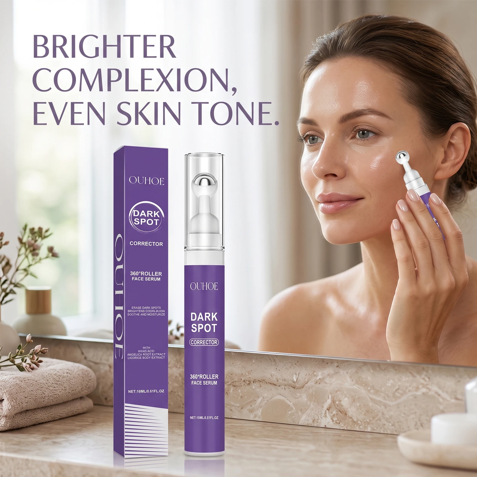 Ouhoe Anti Aging Facial Serum Dark Spot Corrector Smoothing Glowing Complexion Moisturizing Tightening Non-greasy Face Roller Essence