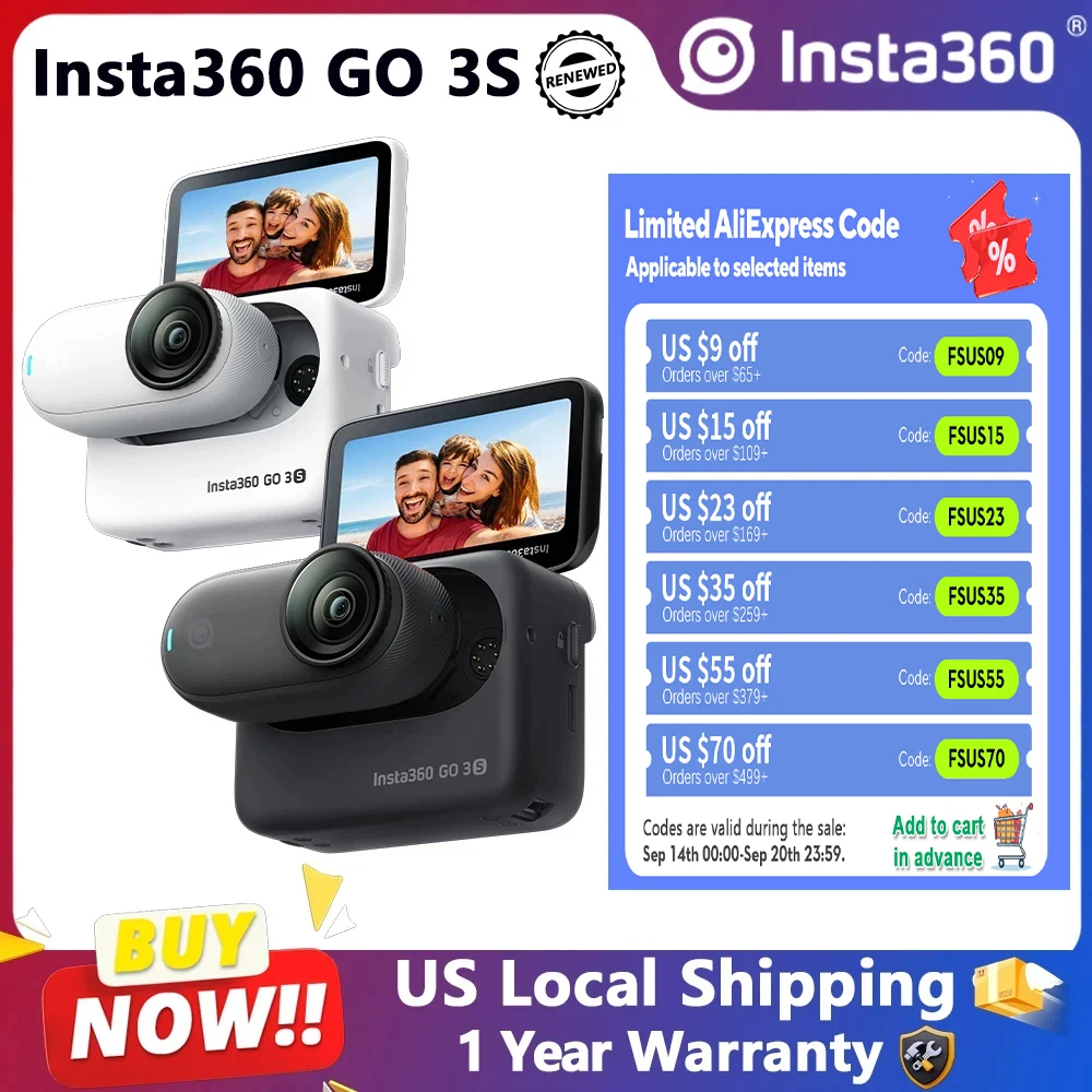 Insta360 GO 3S Tiny Action Camera Refurbished 4K 30FPS FlowState Stabilization 10M Waterpr