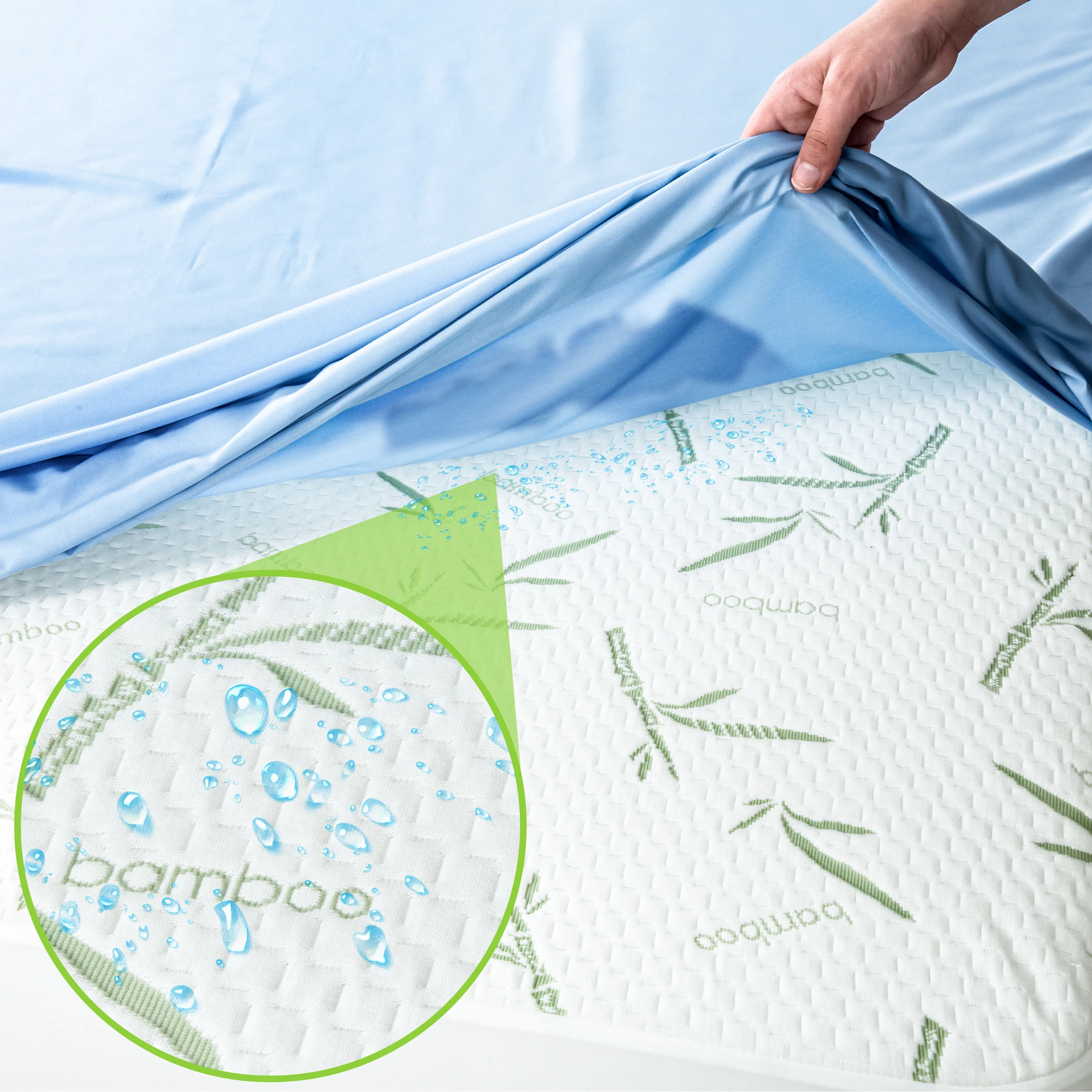 واقي مرتبة من الخيزران من Lux Decor - مقاوم للماء بنسبة 100%، حرير فسكوزي من الخيزران بتقنية فائقة، نمط ملاءة مع جيوب عميقة