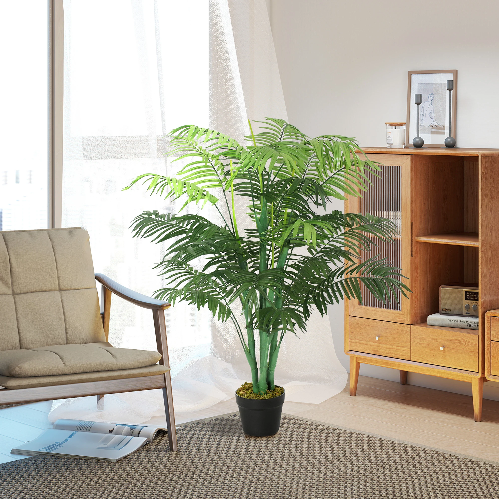 Planta Artificial Decorativa, Árbol Artificial de Estilo Tropical en Maceta con Follaje Exuberante, Planta Falsa Ornamental para el Hogar y la Oficina, Decoración Interior de Bajo Mantenimiento