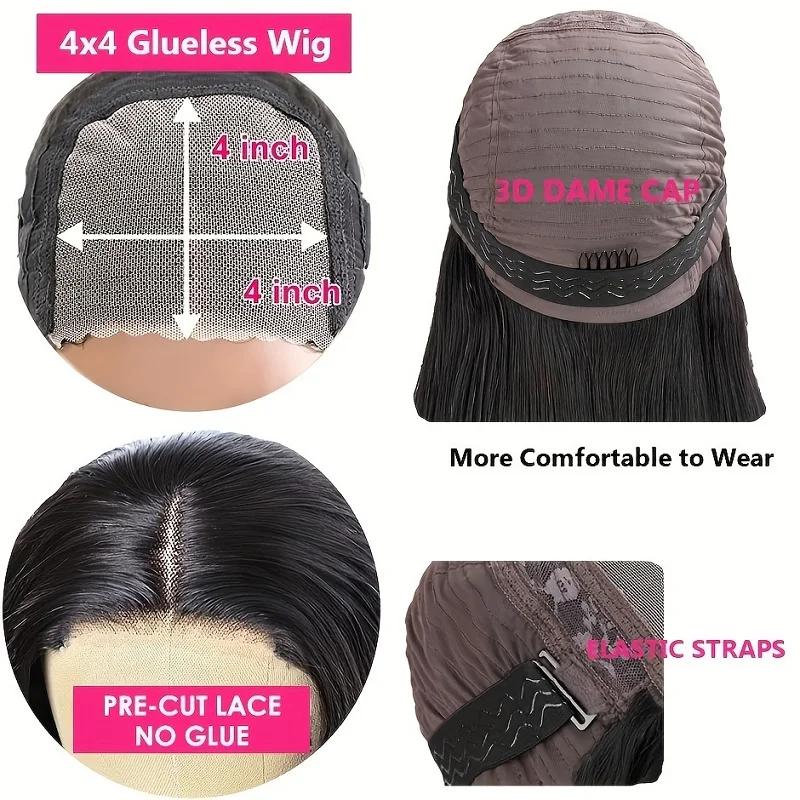 Alimice Wig Bob 4x4, rambut manusia renda depan 4x4 HD rambut manusia Wig penutupan Bob pendek tanpa lem 12 14 16 inci