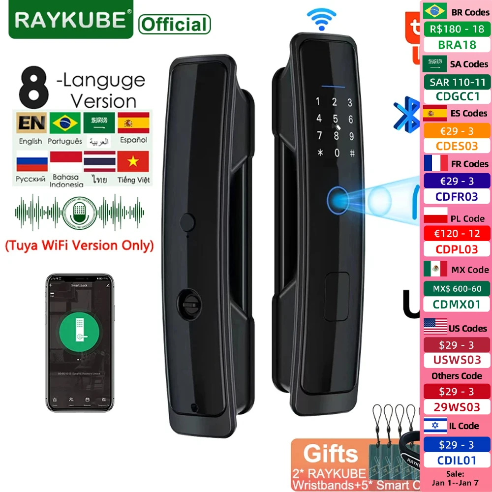 2023 NEW RAYKUBE U1 Tuya Wifi Smart Door Lock TT Lock Fingerprint Lock Auto Electronic Bio-metric Digital Lock for Smart Home