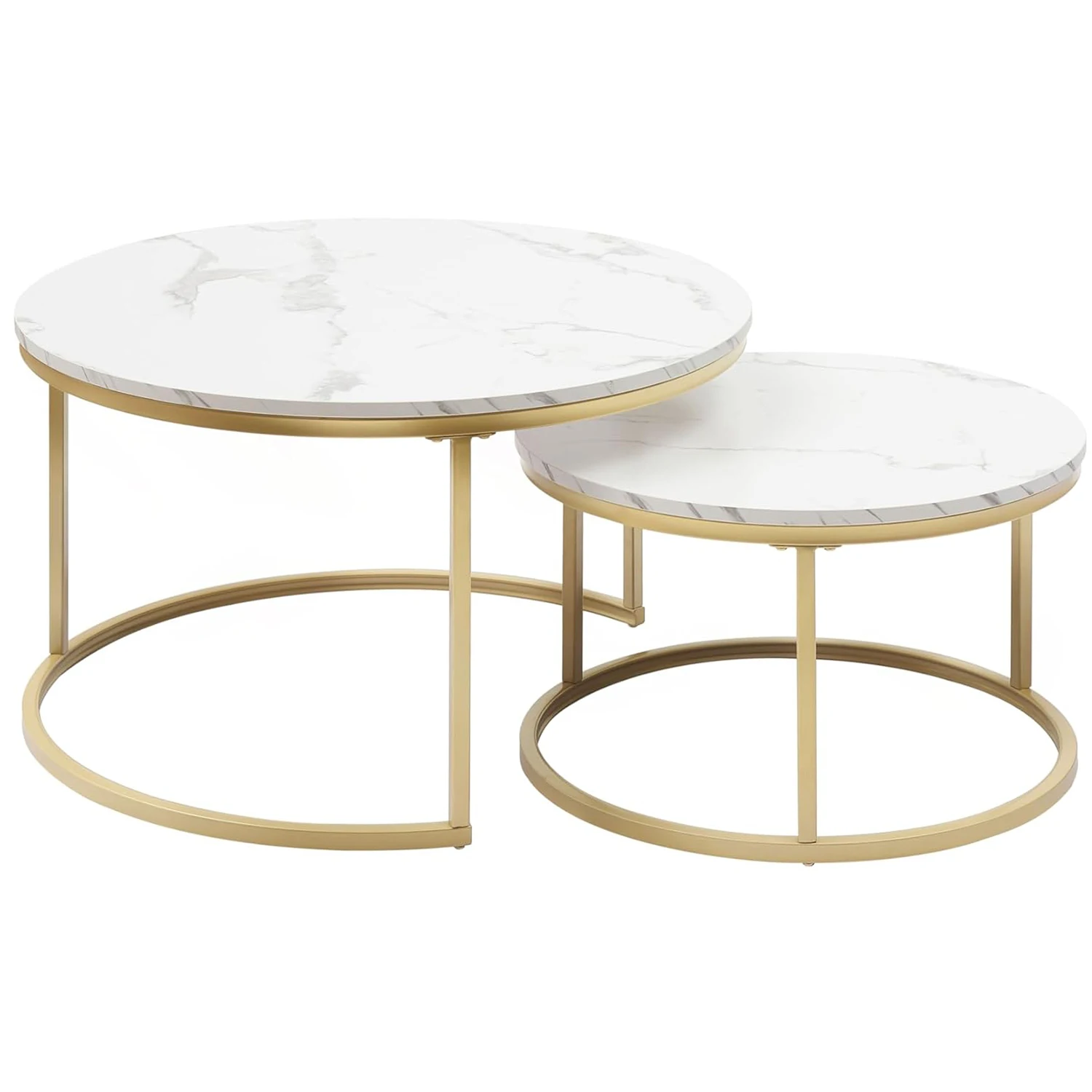 2er Set Couchtisch, Verschachtelte Beistelltisch, Runde Beistelltische mit MDF Platte und stabilem Metallgestell