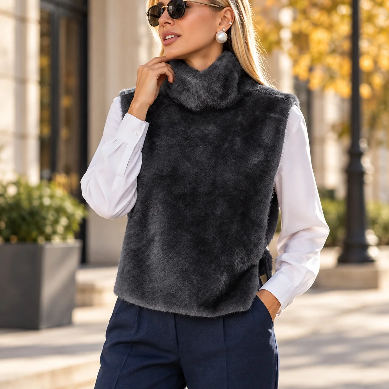 Loose Fit Top Pullover Regular Length Elegant and Refined with Commuter Style Sleeveless Commuter Chic Autumn Women Vest