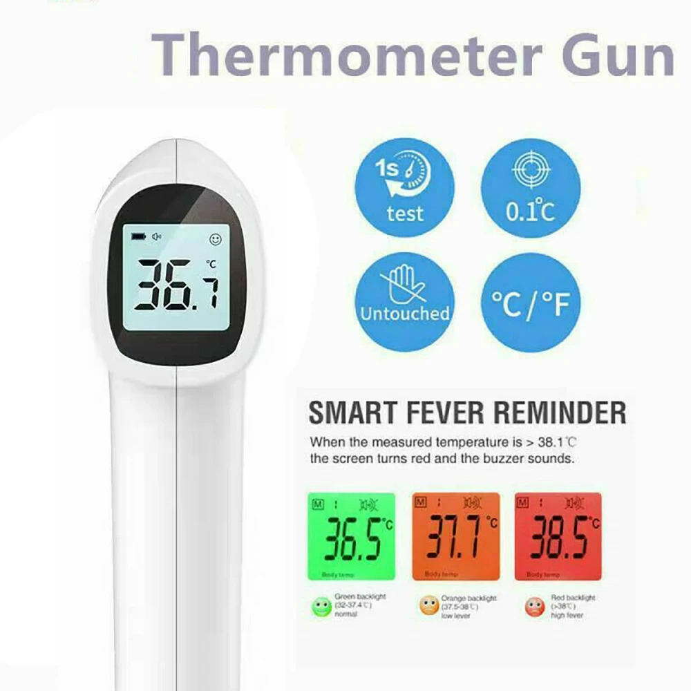 Non-contact Digital Thermometer Infrared Forehead Thermometer Laser Adult Baby Temperature Gun Fever Alarm and Memory Function