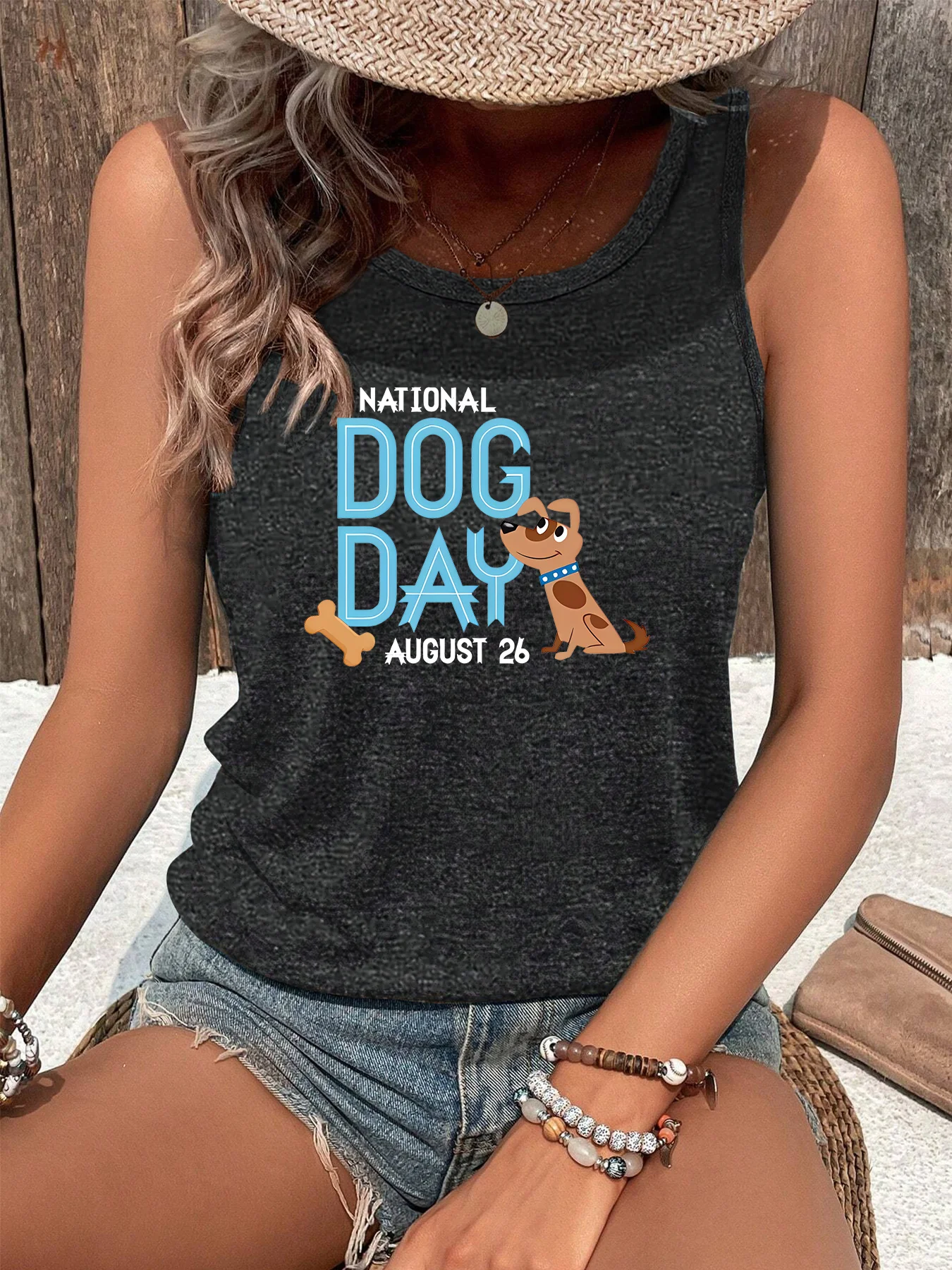 National Dog Day august 26 Cute Dog Fashion Funny Sports Women's Tank Top Loose O Neck Sleeveless Casual Tank