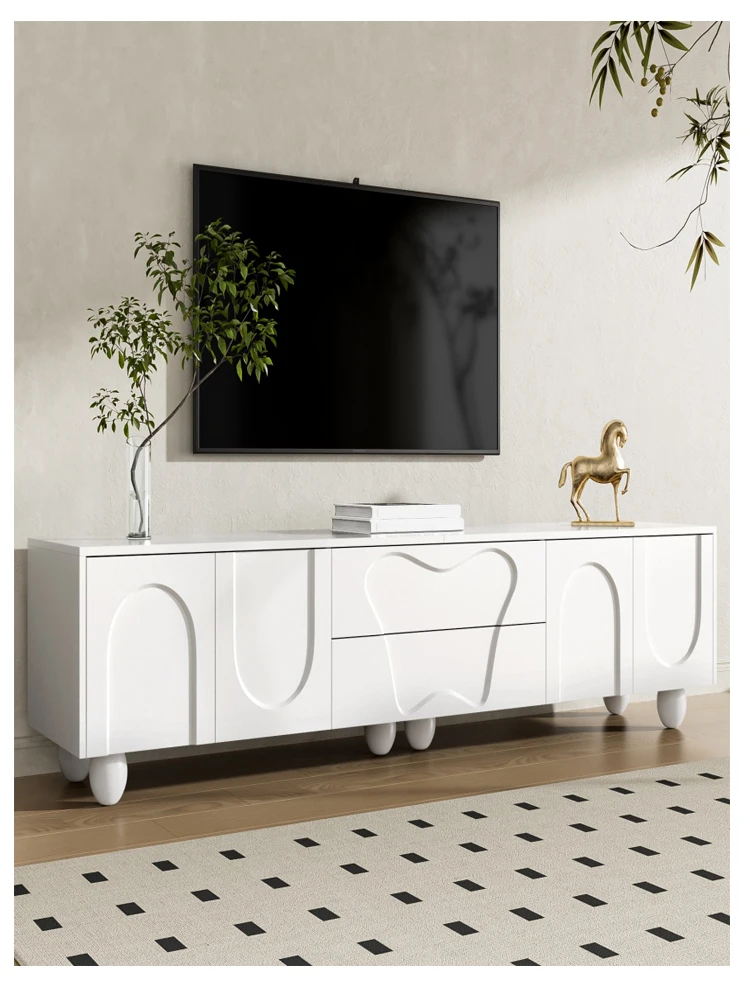 180 cm witte tv-kast met houten poten – Een minimalistische en elegante tv-kast met veel opbergruimte en uniek design - afbeelding 2
