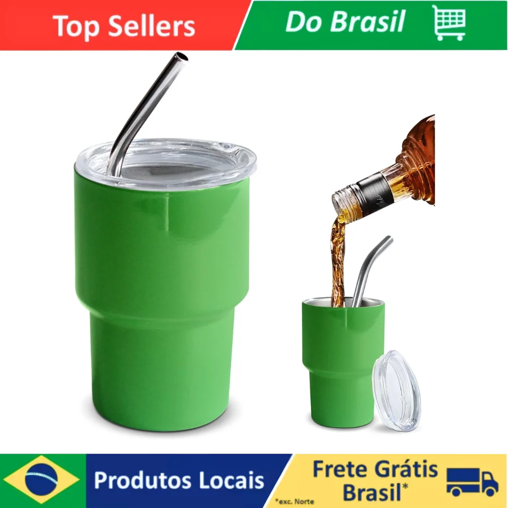 Mini Copo Térmico 90ml – Aço Inox com Tampa e Canudo